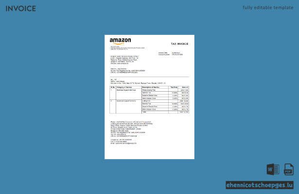 Beispielrechnungsvorschau für Amazon, ein amerikanisches multinationales Technologieunternehmen aus Indien